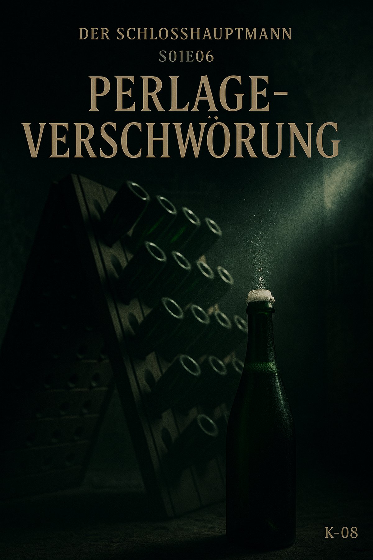 Cover Folge 6 „Perlage-Verschwörung“ – Rüttelpulte, Messuhr, Flasche mit hoher Schaumkrone