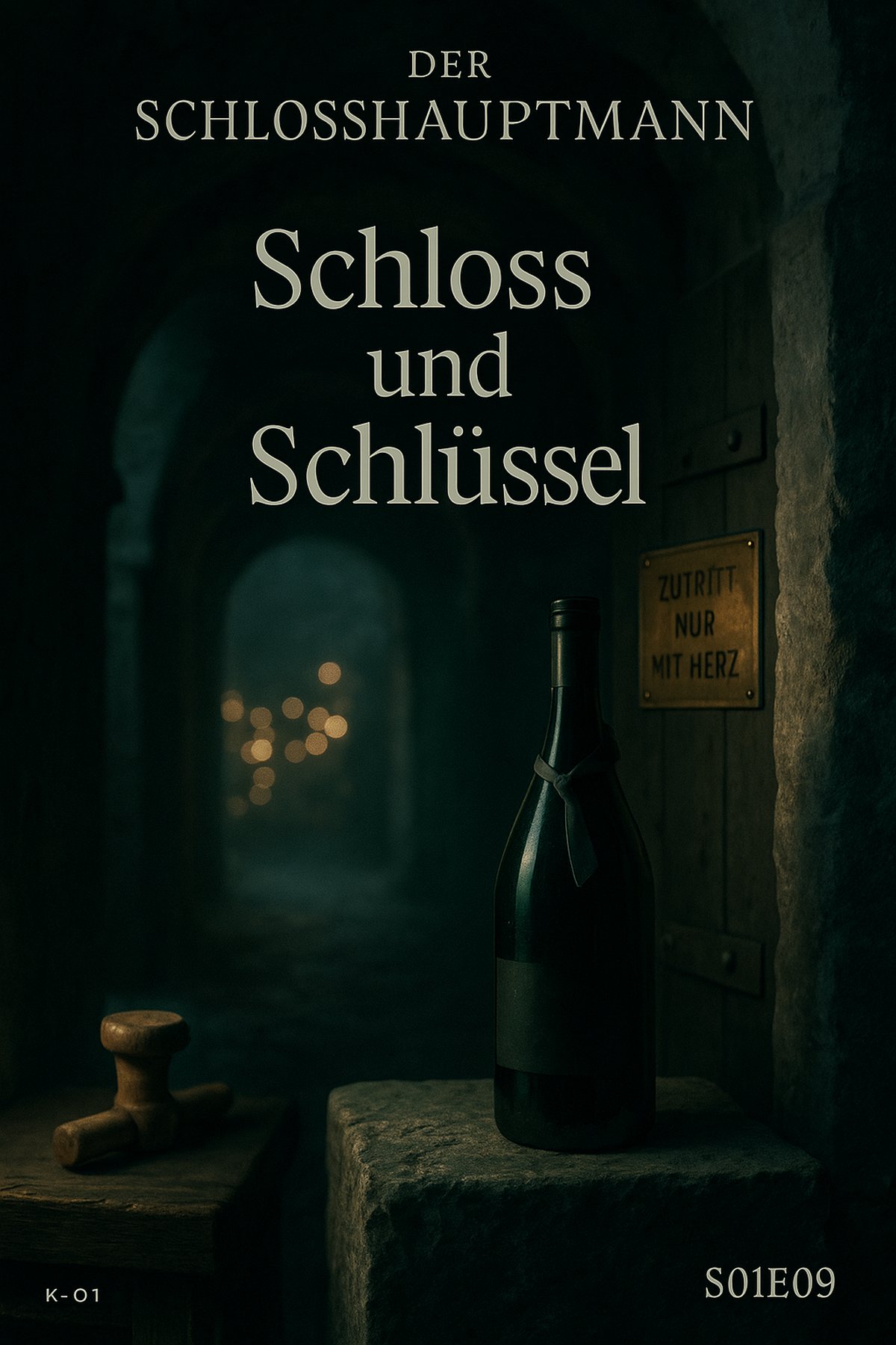 Cover Folge 9 „Schloss und Schlüssel“ – Magnum am Podest, Messingschild S.H., Hof im Abendlicht